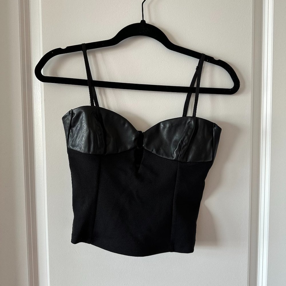 NEW WITH TAGS!! Black Zara Tank Top with Faux Leather Details